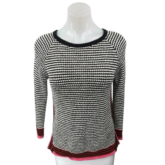 Ann Taylor Loft Black White Textured Knit Long Sleeve Pullover Sweater Top Sz XS - Picture 1 of 5